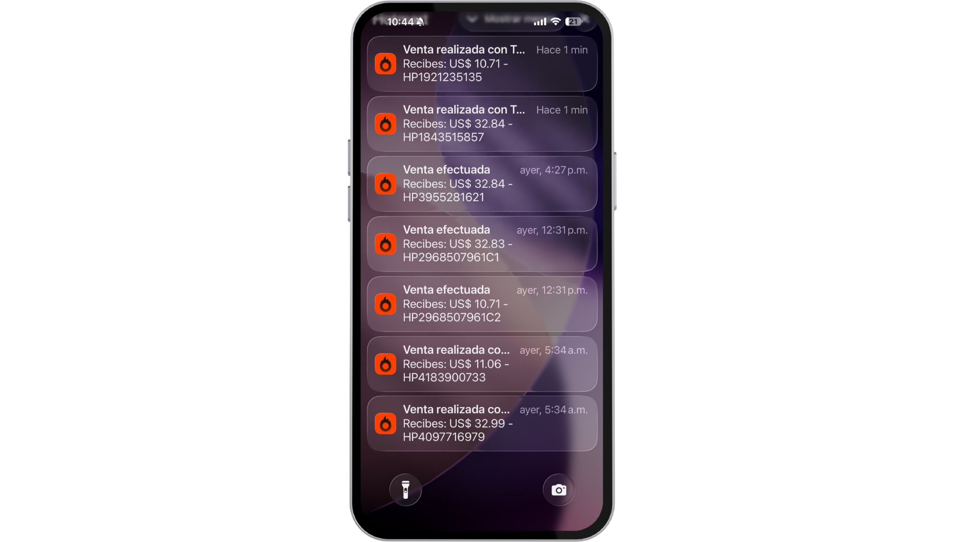 Notificaciones de ventas realizadas en el celular